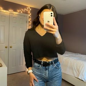 Black Long Sleeve Crop Top